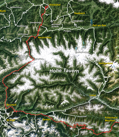 Mountainbike Transalp, Satellitenbild